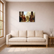 Unframed poster print of Antonio Ciseri's Ecce Homo displayed on a wall in a living room