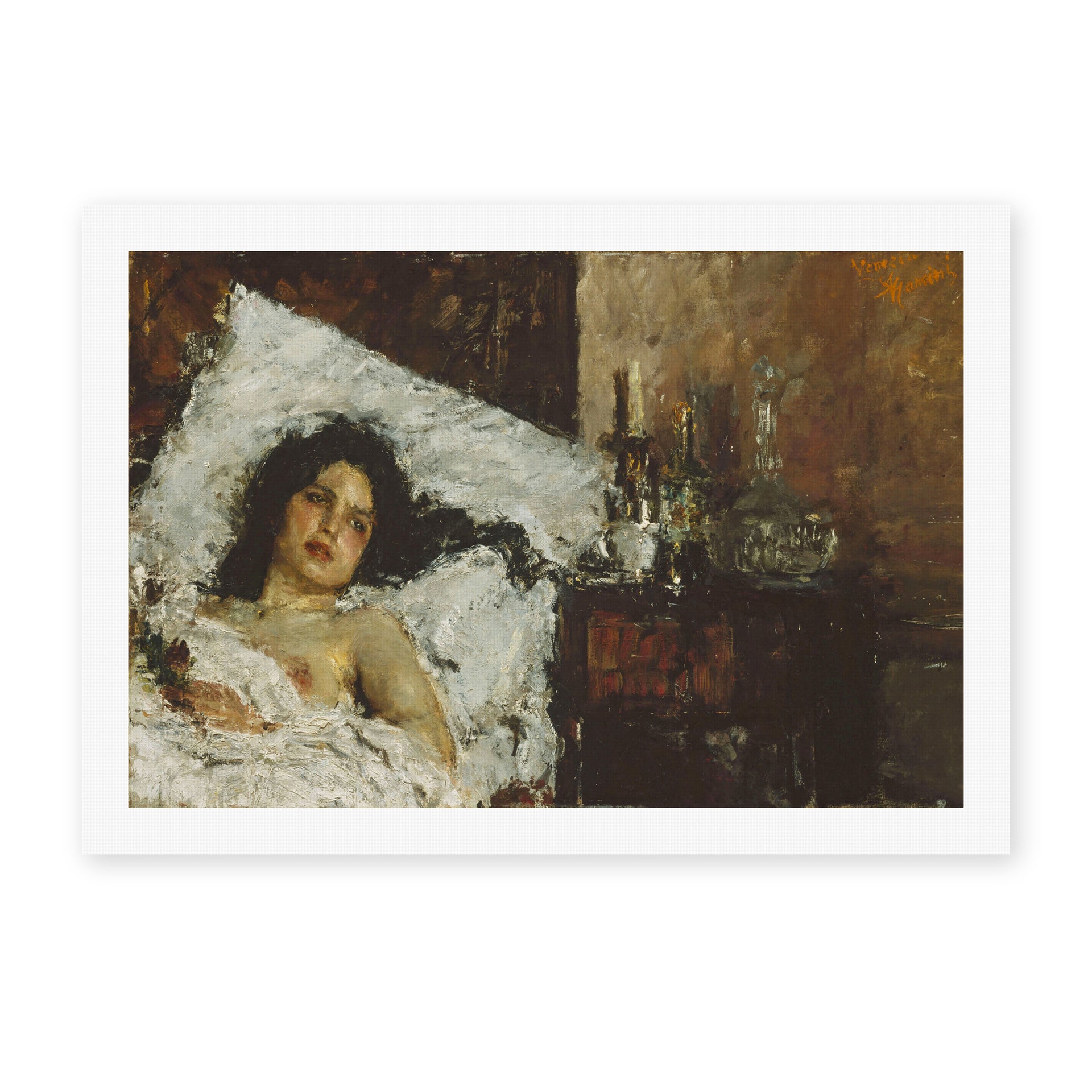 Antonio Mancini's 'Resting' painting reproduced as a rolled canvas print