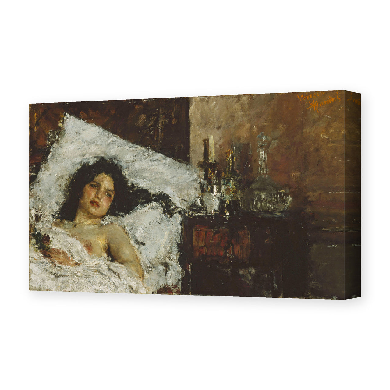 Antonio Mancini's 'Resting' painting reproduced as a gallery-wrapped canvas print