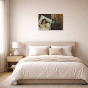 Gallery-wrapped canvas print of Antonio Mancini's Resting displayed on a wall in a bedroom