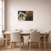 Gallery-wrapped canvas print of Antonio Mancini's Resting displayed on a wall in a dining room