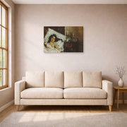 Gallery-wrapped canvas print of Antonio Mancini's Resting displayed on a wall in a living room