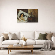 Gallery-wrapped canvas print of Antonio Mancini's Resting displayed on a wall in a living room