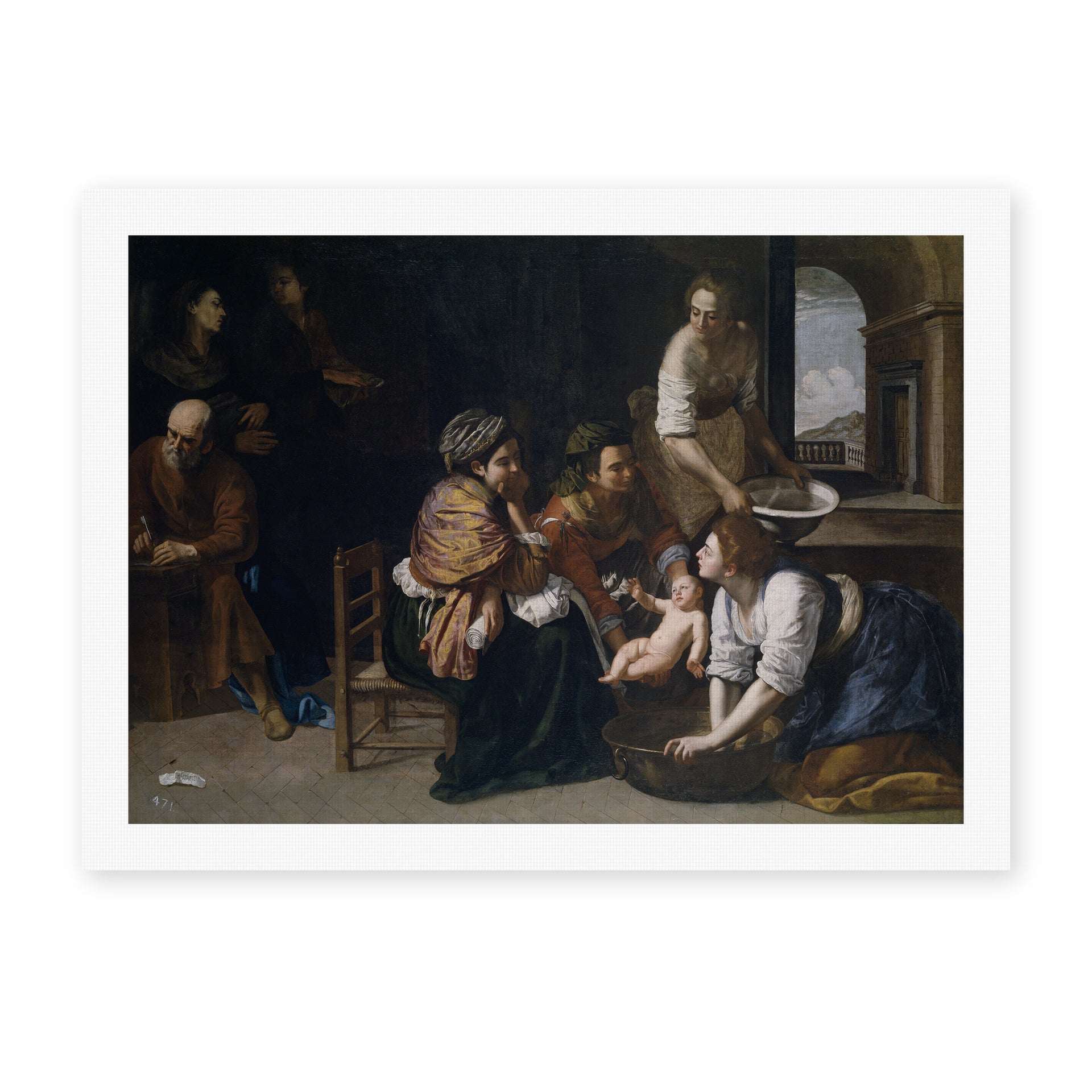 Artemisia Gentileschi's 'Birth of Saint John the Baptist' painting reproduced as a rolled canvas print