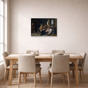 Gallery-wrapped canvas print of Artemisia Gentileschi's Birth of Saint John the Baptist displayed on a wall in a dining room