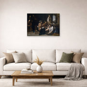 Gallery-wrapped canvas print of Artemisia Gentileschi's Birth of Saint John the Baptist displayed on a wall in a living room