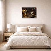 Gallery-wrapped canvas print of Artemisia Gentileschi's Esther before Ahasuerus displayed on a wall in a bedroom