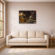 Gallery-wrapped canvas print of Artemisia Gentileschi's Esther before Ahasuerus displayed on a wall in a living room