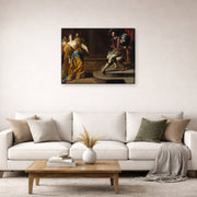 Gallery-wrapped canvas print of Artemisia Gentileschi's Esther before Ahasuerus displayed on a wall in a living room