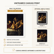 Artemisia Gentileschi - Judith Slaying Holofernes canvas print size comparison and framing display infographic