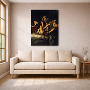 Gallery-wrapped canvas print of Artemisia Gentileschi's Judith Slaying Holofernes displayed on a wall in a living room