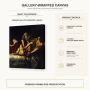 Artemisia Gentileschi - Judith Slaying Holofernes gallery wrap canvas construction and hanging details infographic