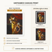 Artemisia Gentileschi - Judith with the head of Holofernes canvas print size comparison and framing display infographic