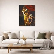 Unframed poster print of Artemisia Gentileschi's Judith with the head of Holofernes displayed on a wall in a living room