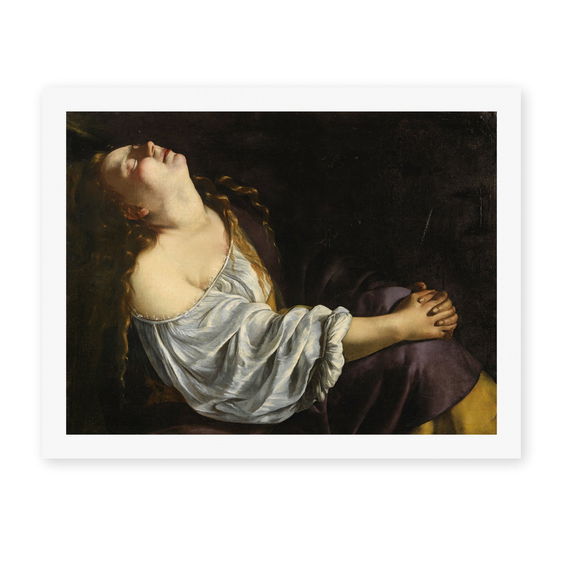 Artemisia Gentileschi's 'Mary Magdalene In Ecstasy' painting reproduced as a rolled canvas print