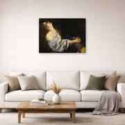 Gallery-wrapped canvas print of Artemisia Gentileschi's Mary Magdalene In Ecstasy displayed on a wall in a living room