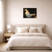 Unframed poster print of Artemisia Gentileschi's Mary Magdalene In Ecstasy displayed on a wall in a bedroom