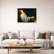 Unframed poster print of Artemisia Gentileschi's Mary Magdalene In Ecstasy displayed on a wall in a living room