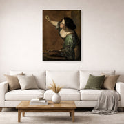 Gallery-wrapped canvas print of Artemisia Gentileschi's Self Portrait as the Allegory of Painting displayed on a wall in a living room
