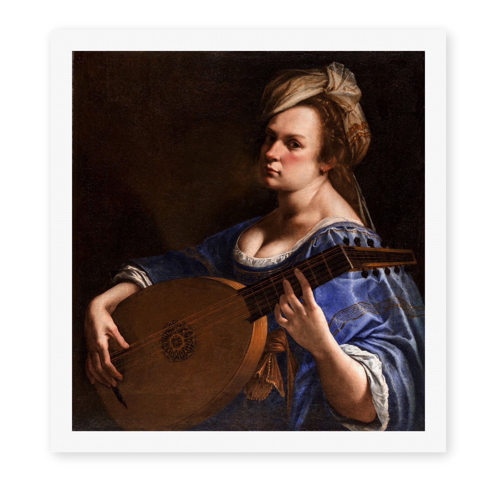 Artemisia Gentileschi's 'Self Portrait as a Lute Player' painting reproduced as a rolled canvas print