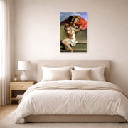 Unframed poster print of Artemisia Gentileschi's Susanna and the Elders displayed on a wall in a bedroom