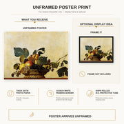 Caravaggio - Basket of Fruit poster print size comparison and framing display infographic