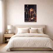 Gallery-wrapped canvas print of Caravaggio's 'Beheading of Saint John the Baptist' displayed on a wall in a bedroom