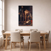 Gallery-wrapped canvas print of Caravaggio's 'Beheading of Saint John the Baptist' displayed on a wall in a dining room