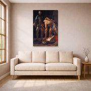 Gallery-wrapped canvas print of Caravaggio's 'Beheading of Saint John the Baptist' displayed on a wall in a living room