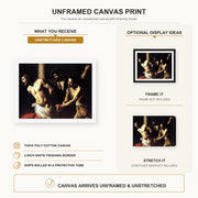 Caravaggio - Christ of the Column canvas print size comparison and framing display infographic