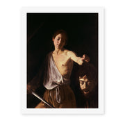 Caravaggio's 'David with the Head of Goliath' painting reproduced as a rolled canvas print, in which Caravaggio painted his own face as Goliath's head