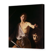 Caravaggio's 'David with the Head of Goliath' painting reproduced as a gallery-wrapped canvas print, in which Caravaggio painted his own face as Goliath's head