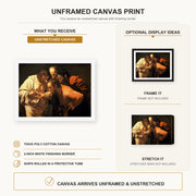Caravaggio - Doubting of St.Thomas canvas print size comparison and framing display infographic