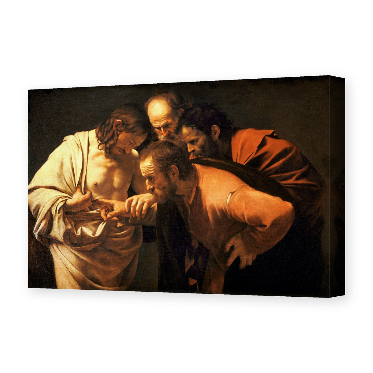 Caravaggio's 'Doubting of St.Thomas' painting reproduced as a gallery-wrapped canvas print, painted around 1602, also called The Incredulity of Saint Thomas