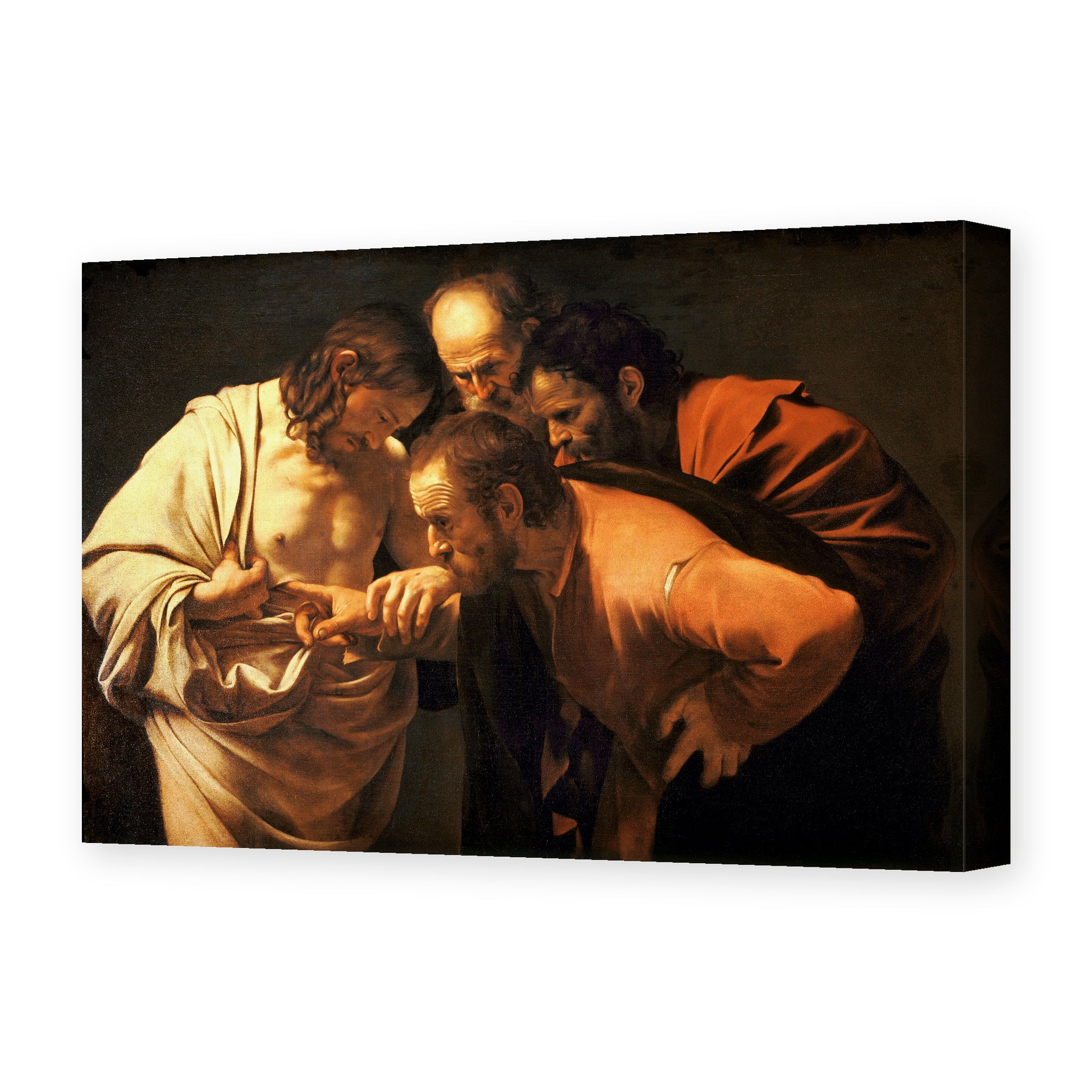 Caravaggio's 'Doubting of St.Thomas' painting reproduced as a gallery-wrapped canvas print, painted around 1602, also called The Incredulity of Saint Thomas