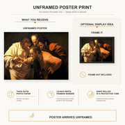 Caravaggio - Doubting of St.Thomas poster print size comparison and framing display infographic