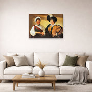 Gallery-wrapped canvas print of Caravaggio's 'Fortune Teller' displayed on a wall in a living room