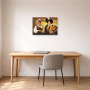 Gallery-wrapped canvas print of Caravaggio's 'Fortune Teller' displayed on a wall in an office