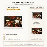 Caravaggio - Judith Beheading Holofernes canvas print size comparison and framing display infographic