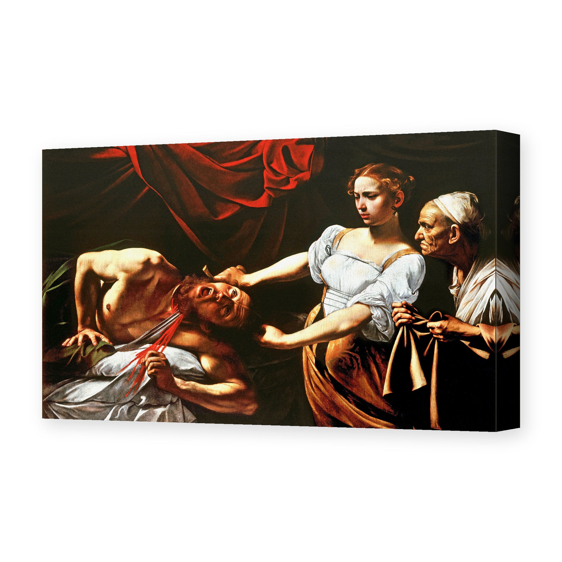 Caravaggio's 'Judith Beheading Holofernes' painting reproduced as a gallery-wrapped canvas print, painted around 1599, now in Rome's Palazzo Barberini