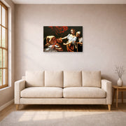 Gallery-wrapped canvas print of Caravaggio's 'Judith Beheading Holofernes' displayed on a wall in a living room