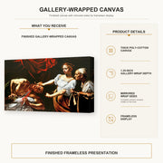 Caravaggio - Judith Beheading Holofernes gallery wrap canvas construction and hanging details infographic