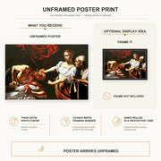 Caravaggio - Judith Beheading Holofernes poster print size comparison and framing display infographic