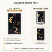 Caravaggio - Madonna Di Loretto canvas print size comparison and framing display infographic