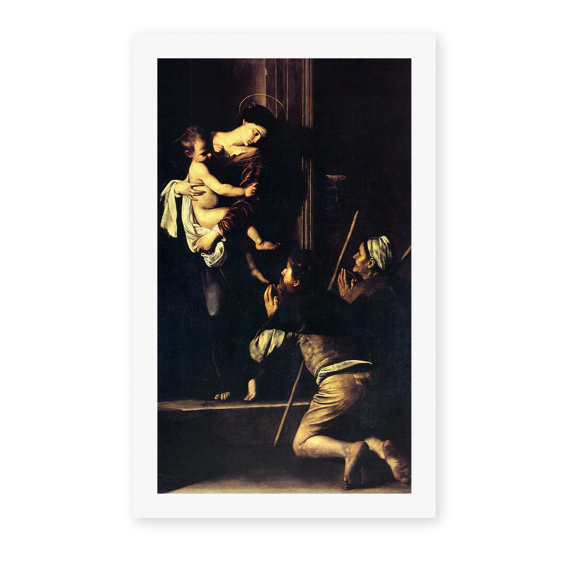 Caravaggio's 'Madonna Di Loretto' painting reproduced as a rolled canvas print, painted around 1604-06 for Rome's Sant'Agostino church