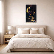 Gallery-wrapped canvas print of Caravaggio's 'Madonna Di Loretto' displayed on a wall in a bedroom