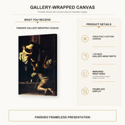 Caravaggio - Madonna Di Loretto gallery wrap canvas construction and hanging details infographic