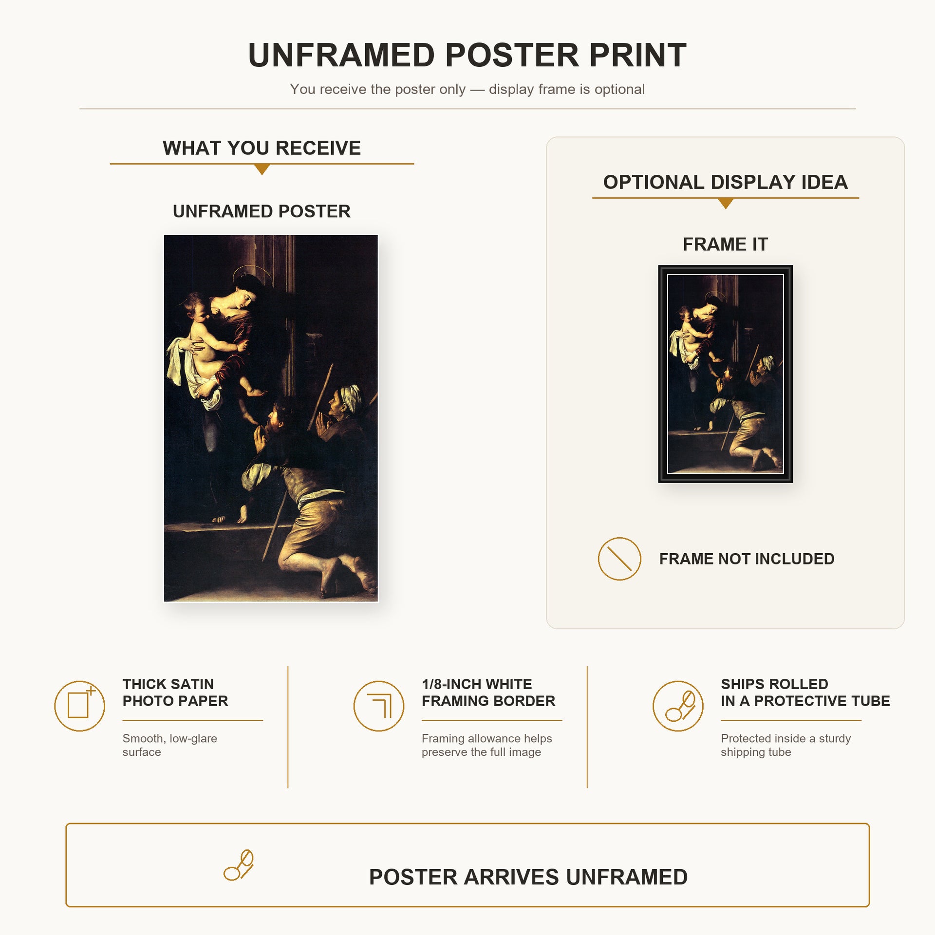 Caravaggio - Madonna Di Loretto poster print size comparison and framing display infographic