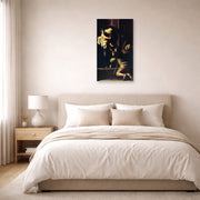 Unframed poster print of Caravaggio's 'Madonna Di Loretto' displayed on a wall in a bedroom