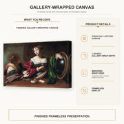 Caravaggio - Martha & Marry Magdalene gallery wrap canvas construction and hanging details infographic